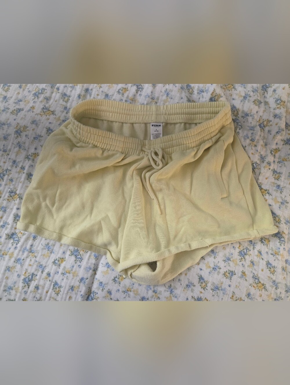 PINK Victoria's Secret Pastel Yellow Terry Drawstring Shorts